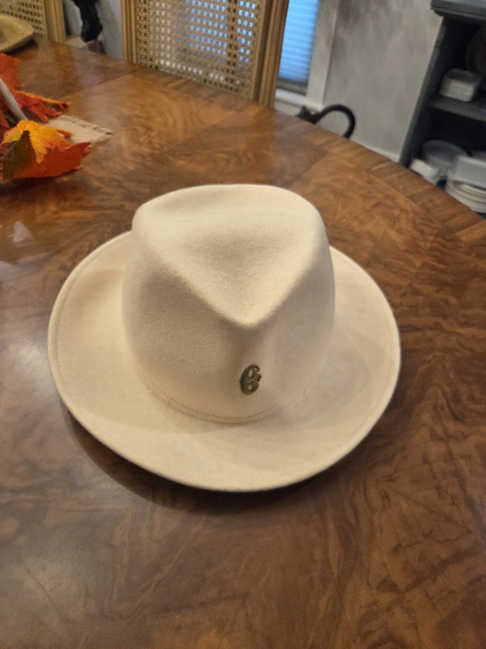 Ivory Felt Fedora with Gold Accent Pin